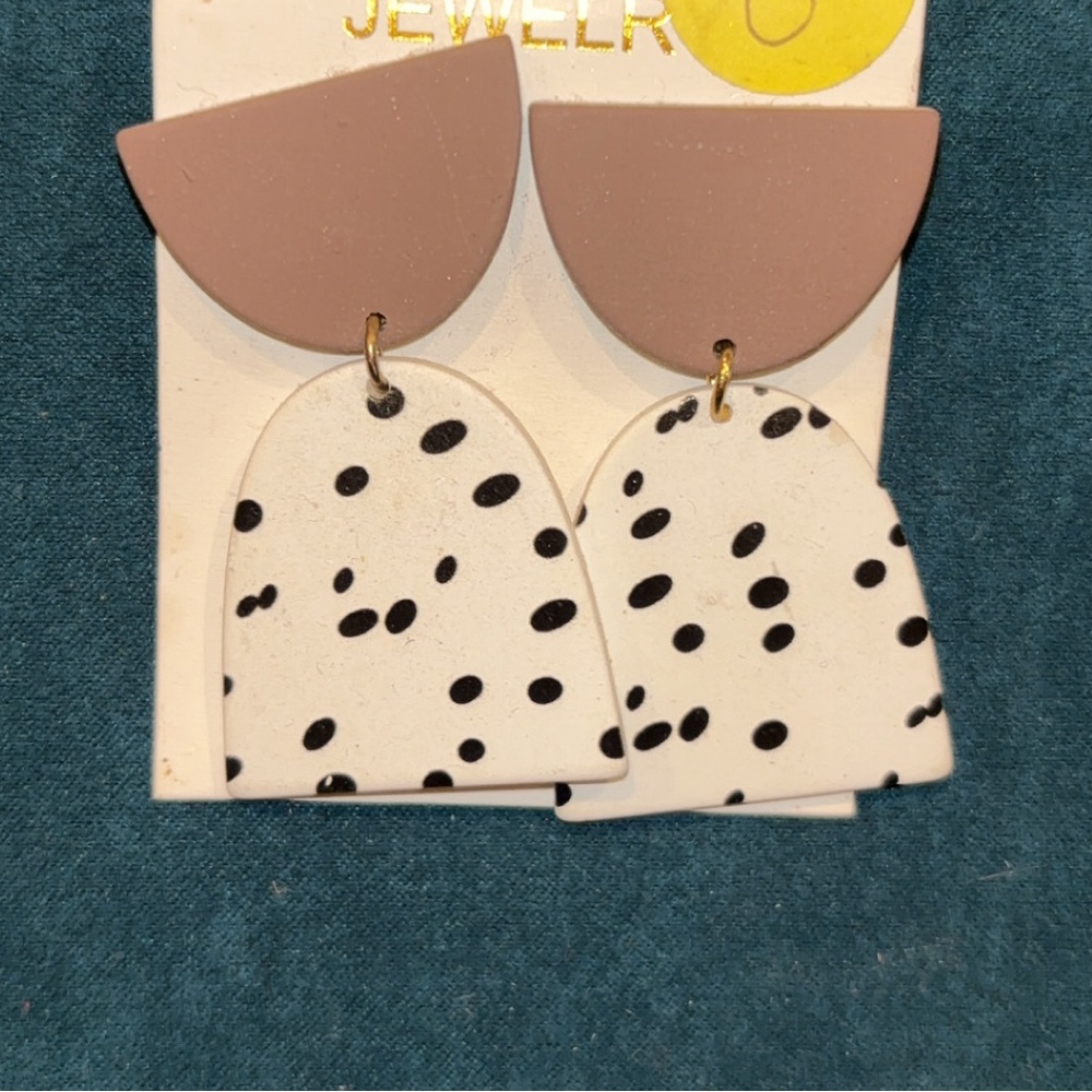Taupe and black and white polkadotted earrings